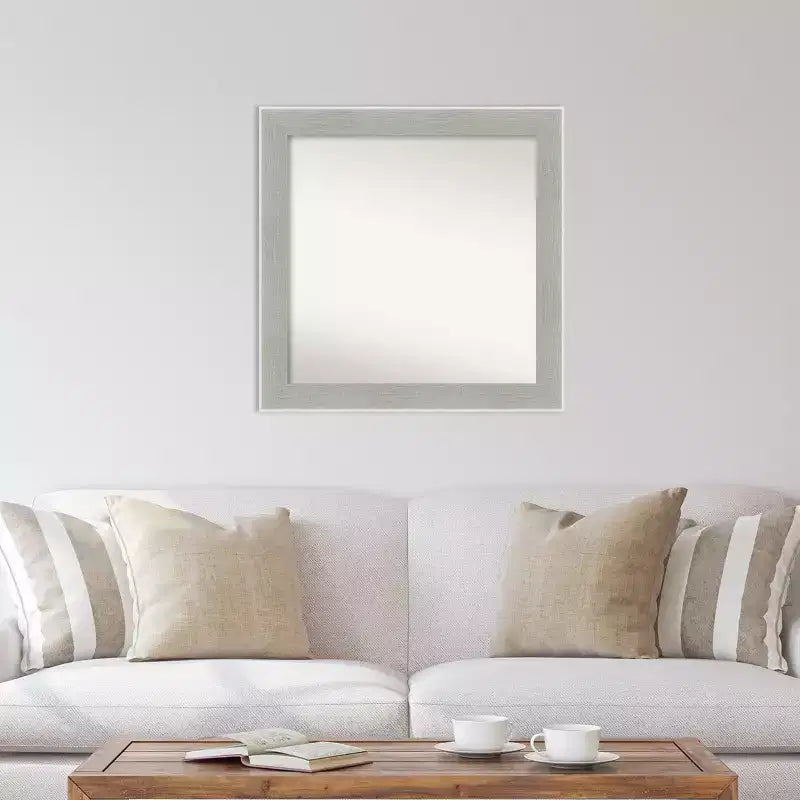 Amanti Art 31" x 31" Non-Beveled Glam Linen Gray Wall Mirror : Modern Square, Polystyrene Frame, Wall Mounted