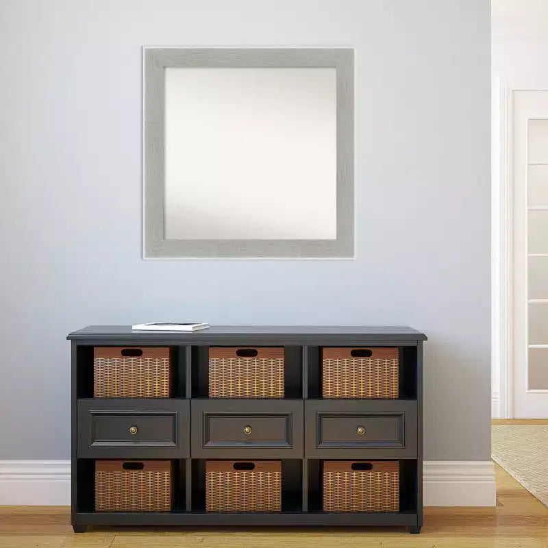 Amanti Art 31" x 31" Non-Beveled Glam Linen Gray Wall Mirror : Modern Square, Polystyrene Frame, Wall Mounted
