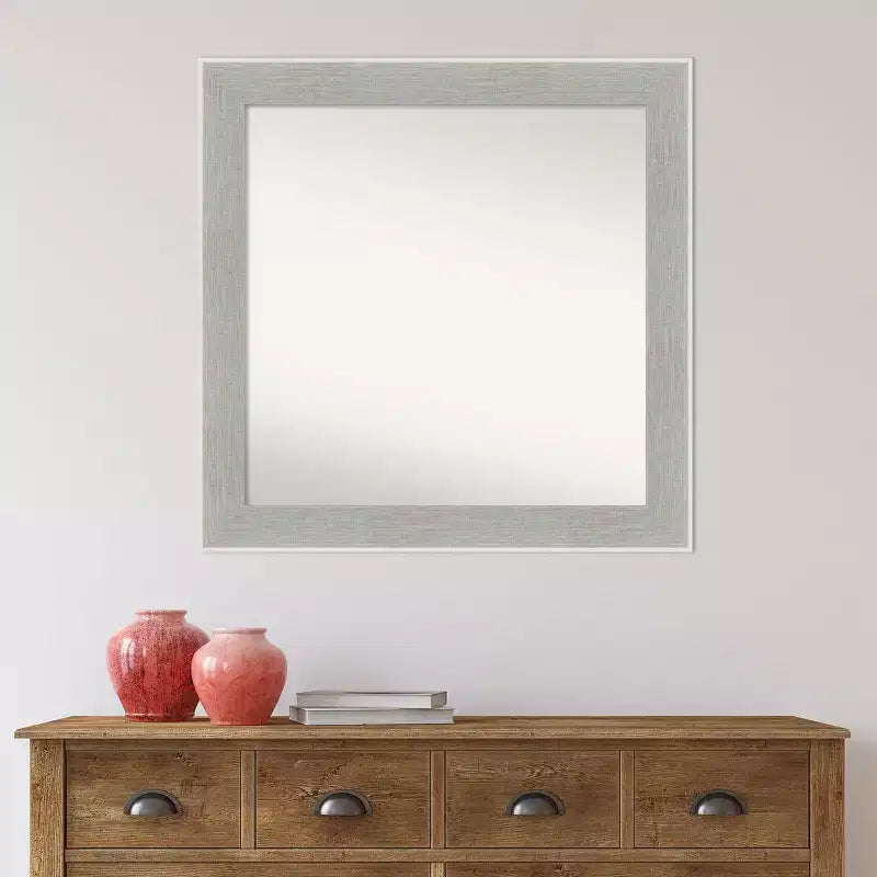 Amanti Art 31" x 31" Non-Beveled Glam Linen Gray Wall Mirror : Modern Square, Polystyrene Frame, Wall Mounted