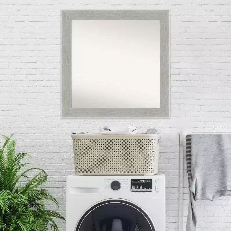 Amanti Art 31" x 31" Non-Beveled Glam Linen Gray Wall Mirror : Modern Square, Polystyrene Frame, Wall Mounted