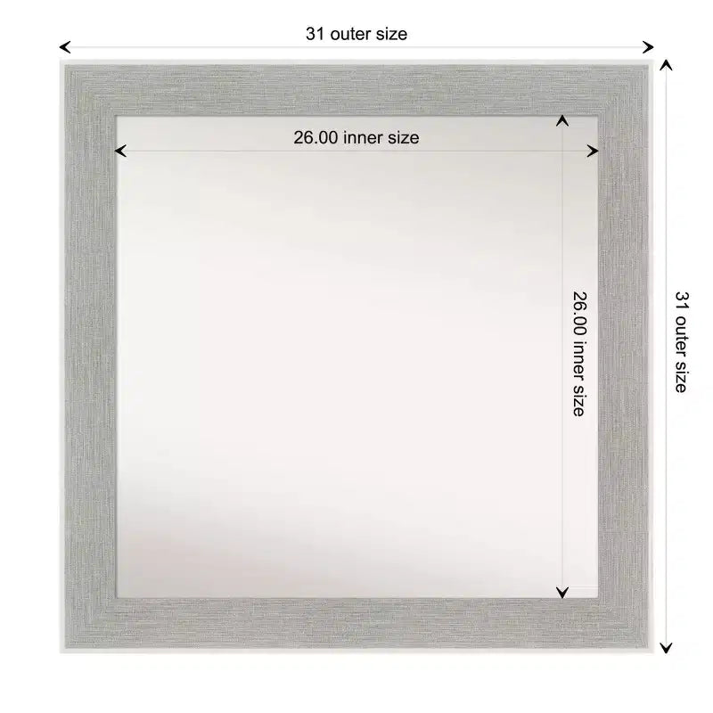 Amanti Art 31" x 31" Non-Beveled Glam Linen Gray Wall Mirror : Modern Square, Polystyrene Frame, Wall Mounted