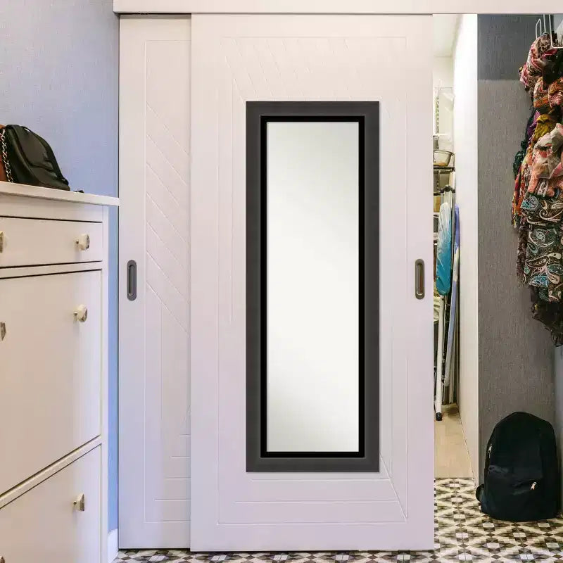 19" x 53" Non-Beveled Tuxedo Black Full Length on The Door Mirror - Amanti Art: Polystyrene Frame, Includes Mounting Hardware