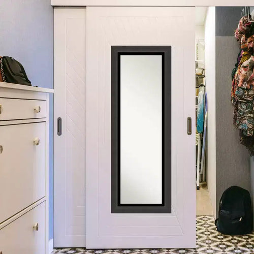 19" x 53" Non-Beveled Tuxedo Black Full Length on The Door Mirror - Amanti Art: Polystyrene Frame, Includes Mounting Hardware