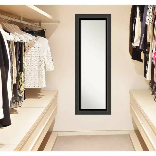 19" x 53" Non-Beveled Tuxedo Black Full Length on The Door Mirror - Amanti Art: Polystyrene Frame, Includes Mounting Hardware