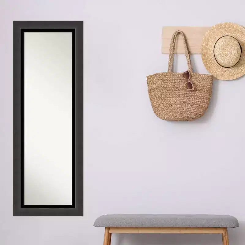 19" x 53" Non-Beveled Tuxedo Black Full Length on The Door Mirror - Amanti Art: Polystyrene Frame, Includes Mounting Hardware