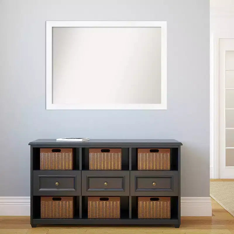 41" x 30" Non-Beveled Cabinet White Narrow Wall Mirror - Amanti Art