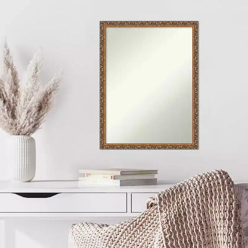 20" x 26" Non-Beveled Antique Bronze Wood Wall Mirror - Amanti Art: Rectangle, Modern Style, Includes Mount Hardware