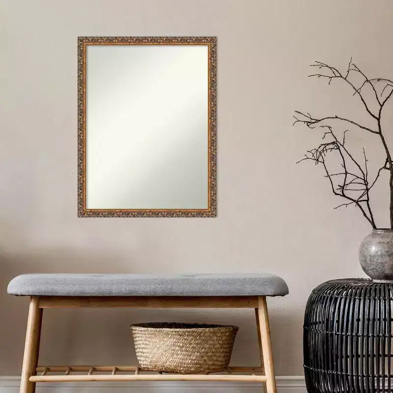 20" x 26" Non-Beveled Antique Bronze Wood Wall Mirror - Amanti Art: Rectangle, Modern Style, Includes Mount Hardware