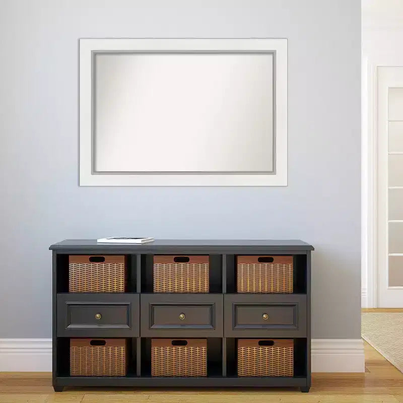 42" x 30" Eva White Wall Mirror for Bathroom, Silver Frame - Amanti Art: Includes Mounting Hardware