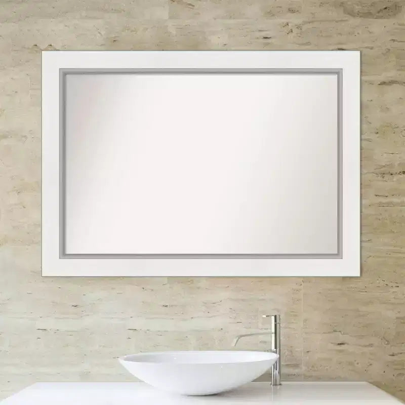 42" x 30" Eva White Wall Mirror for Bathroom, Silver Frame - Amanti Art: Includes Mounting Hardware
