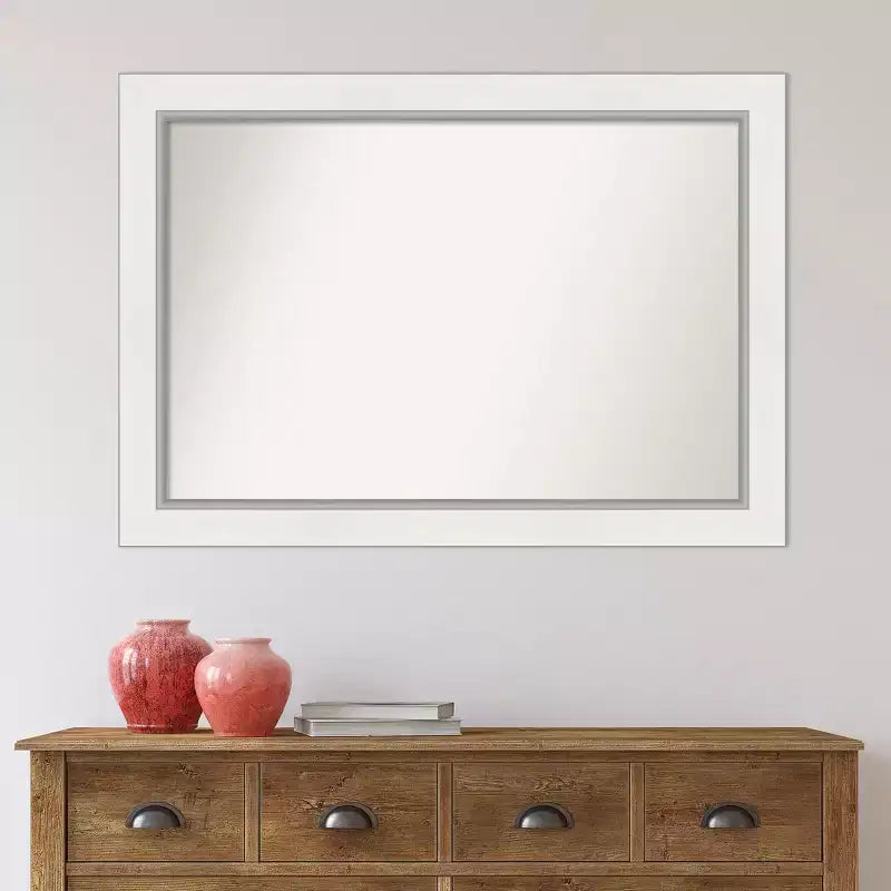 42" x 30" Eva White Wall Mirror for Bathroom, Silver Frame - Amanti Art: Includes Mounting Hardware