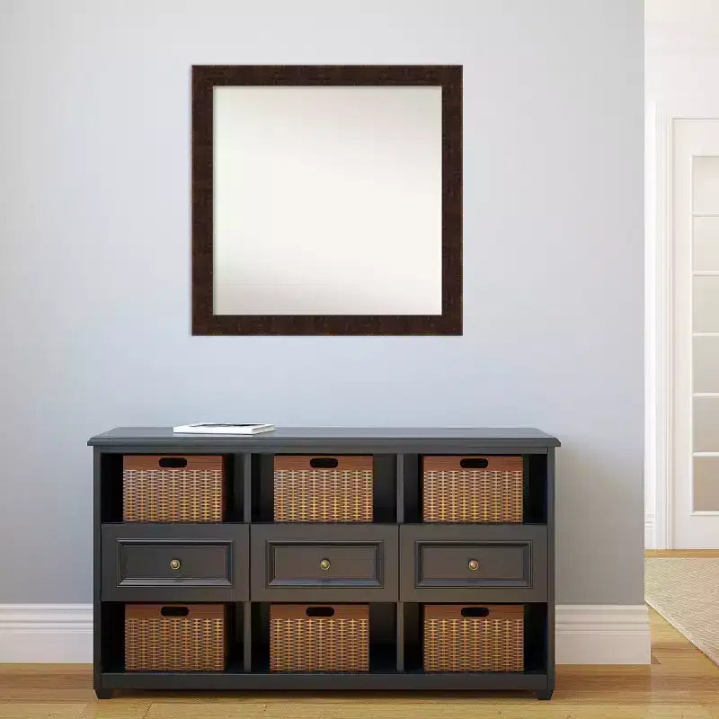 30" x 30" Non-Beveled William Mottled Bronze Narrow Wall Mirror - Amanti Art: Includes Mounting Hardware, Polystyrene Frame