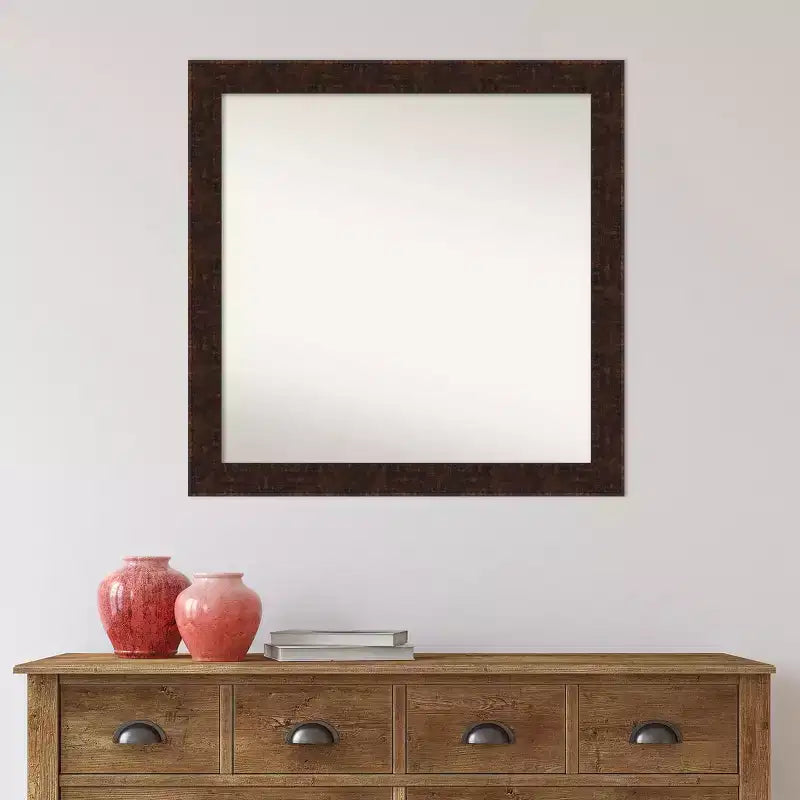 30" x 30" Non-Beveled William Mottled Bronze Narrow Wall Mirror - Amanti Art: Includes Mounting Hardware, Polystyrene Frame