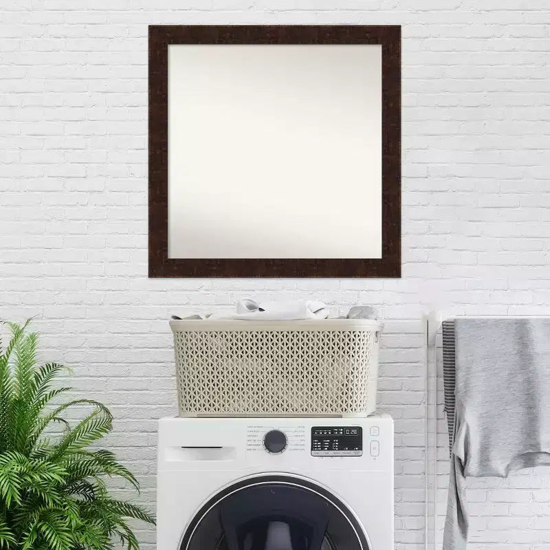 30" x 30" Non-Beveled William Mottled Bronze Narrow Wall Mirror - Amanti Art: Includes Mounting Hardware, Polystyrene Frame