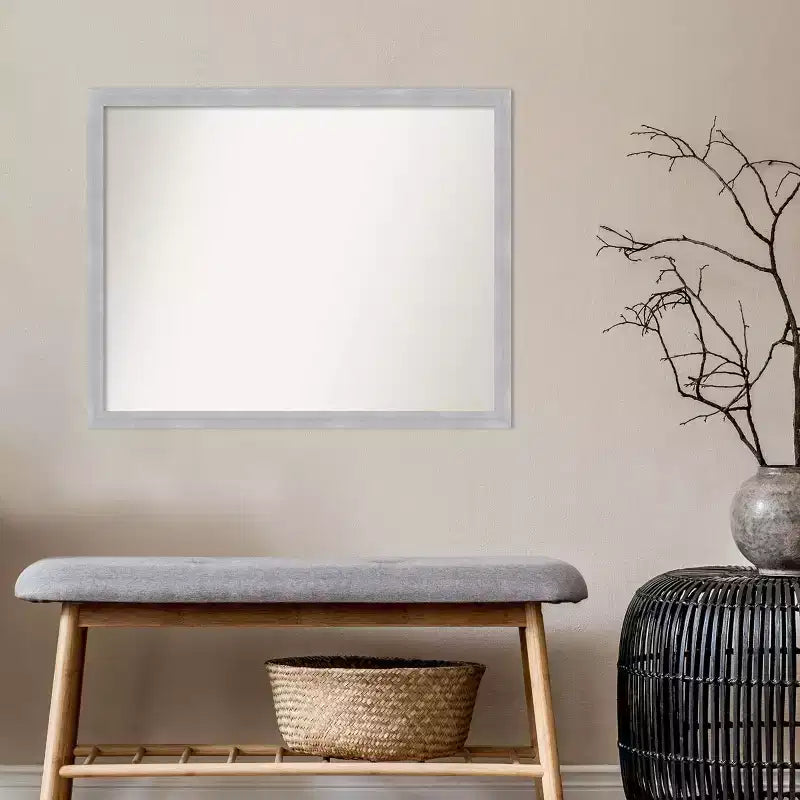 30" x 24" Non-Beveled Grace Narrow Bathroom Wall Mirror Brushed Nickel - Amanti Art: Polystyrene Frame, Wall Mount