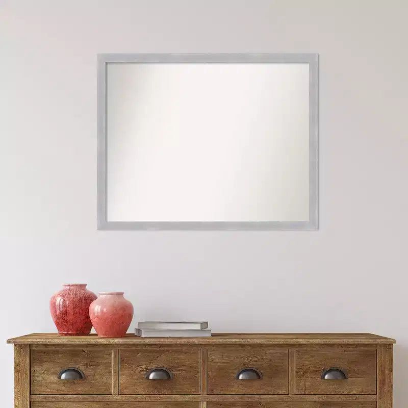 30" x 24" Non-Beveled Grace Narrow Bathroom Wall Mirror Brushed Nickel - Amanti Art: Polystyrene Frame, Wall Mount