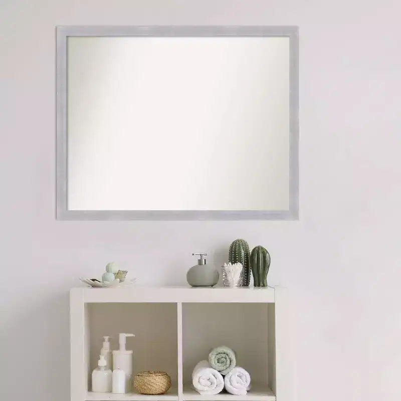30" x 24" Non-Beveled Grace Narrow Bathroom Wall Mirror Brushed Nickel - Amanti Art: Polystyrene Frame, Wall Mount
