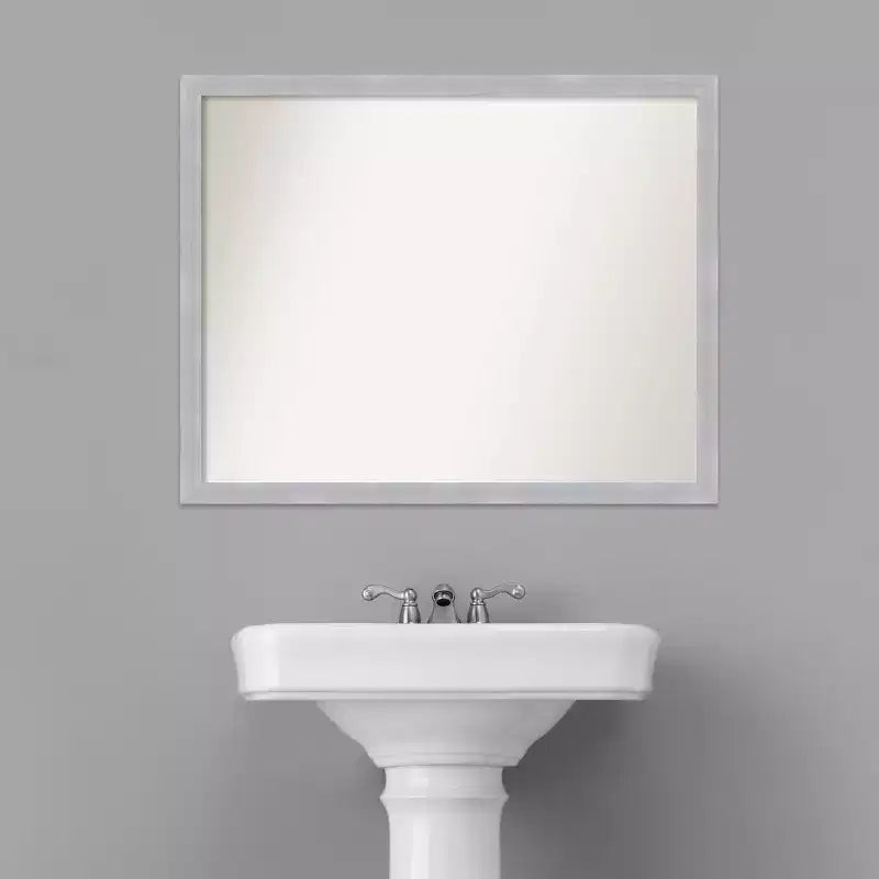 30" x 24" Non-Beveled Grace Narrow Bathroom Wall Mirror Brushed Nickel - Amanti Art: Polystyrene Frame, Wall Mount
