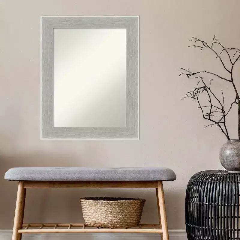 23" x 29" Non-Beveled Glam Linen Bathroom Wall Mirror Gray - Amanti Art