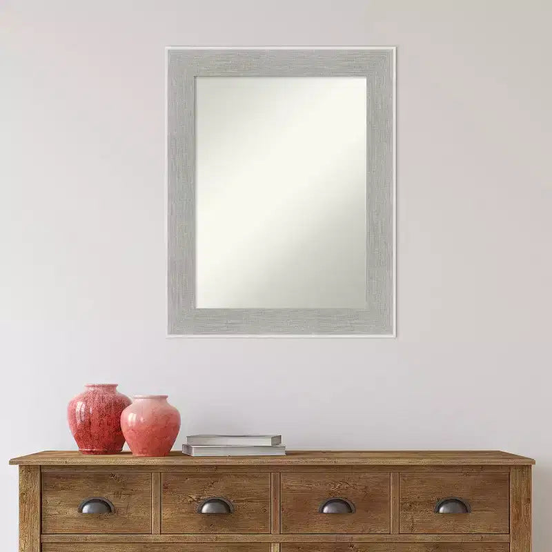 23" x 29" Non-Beveled Glam Linen Bathroom Wall Mirror Gray - Amanti Art
