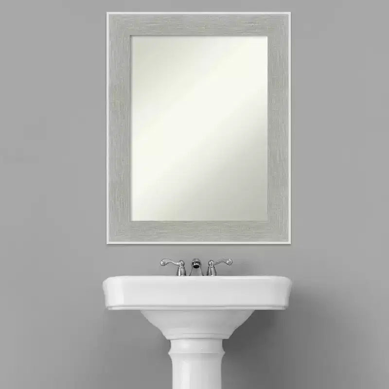 23" x 29" Non-Beveled Glam Linen Bathroom Wall Mirror Gray - Amanti Art
