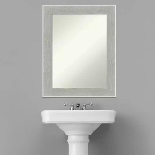 23" x 29" Non-Beveled Glam Linen Bathroom Wall Mirror Gray - Amanti Art