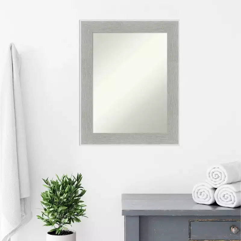 23" x 29" Non-Beveled Glam Linen Bathroom Wall Mirror Gray - Amanti Art