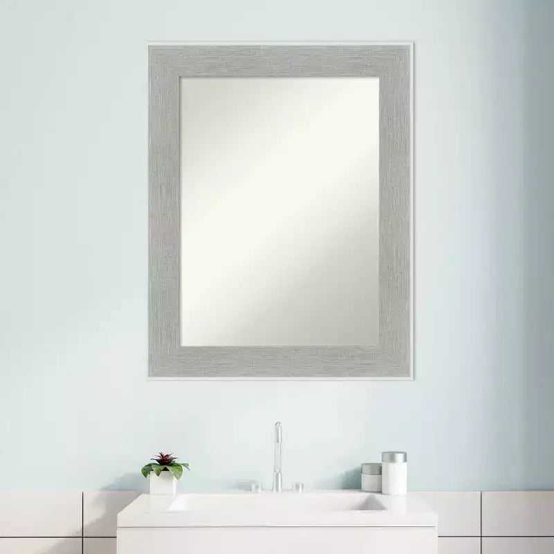 23" x 29" Non-Beveled Glam Linen Bathroom Wall Mirror Gray - Amanti Art