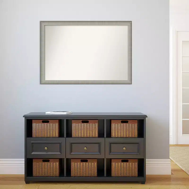 39"x27" Non-Beveled Elegant Narrow Bathroom Wall Mirror Brushed Pewter - Amanti Art: Polystyrene Frame, Wall Mount