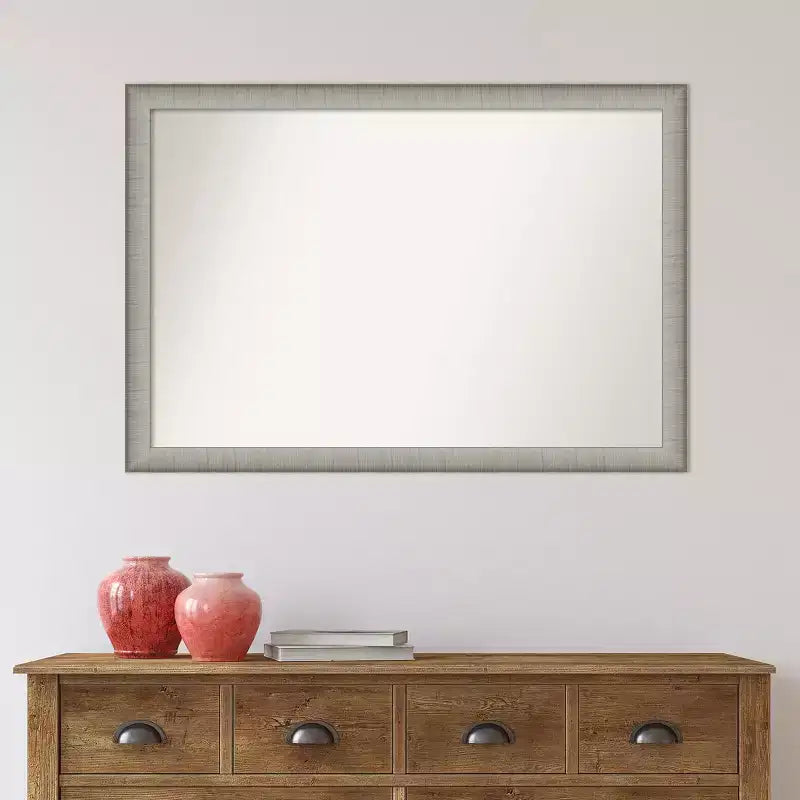 39"x27" Non-Beveled Elegant Narrow Bathroom Wall Mirror Brushed Pewter - Amanti Art: Polystyrene Frame, Wall Mount