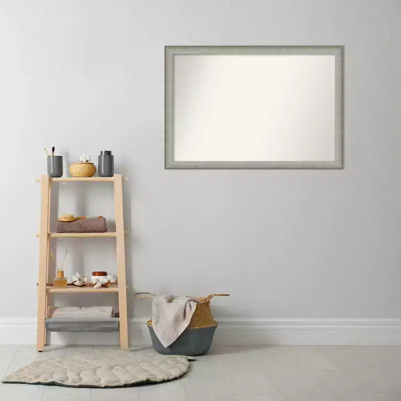 39"x27" Non-Beveled Elegant Narrow Bathroom Wall Mirror Brushed Pewter - Amanti Art: Polystyrene Frame, Wall Mount