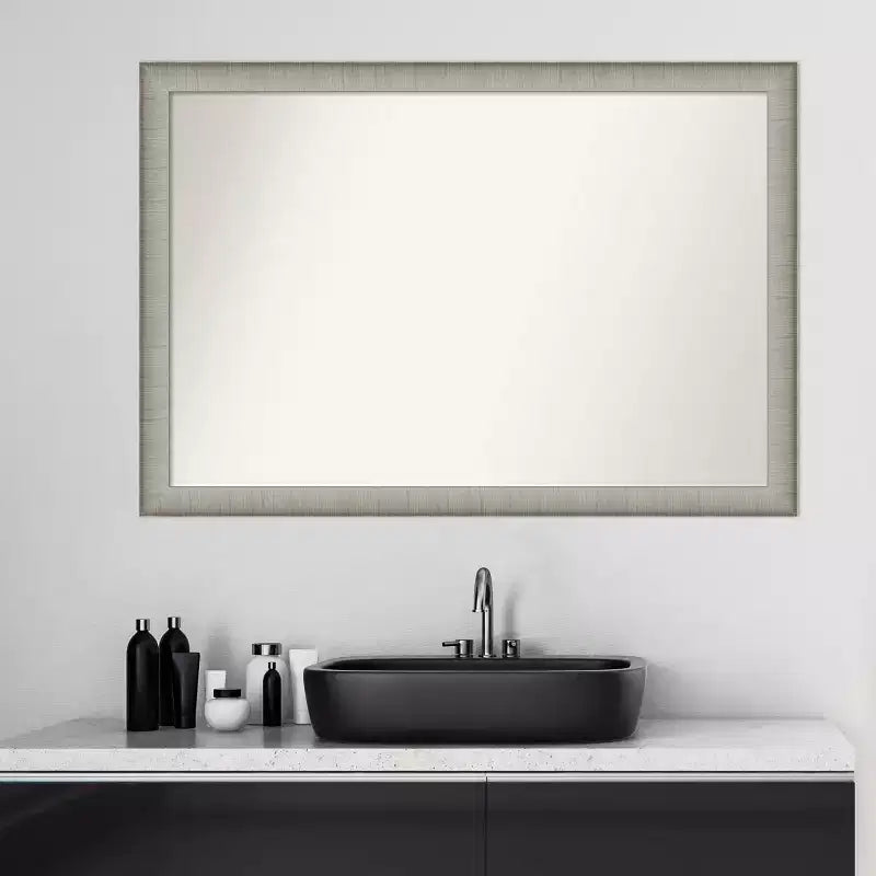 39"x27" Non-Beveled Elegant Narrow Bathroom Wall Mirror Brushed Pewter - Amanti Art: Polystyrene Frame, Wall Mount