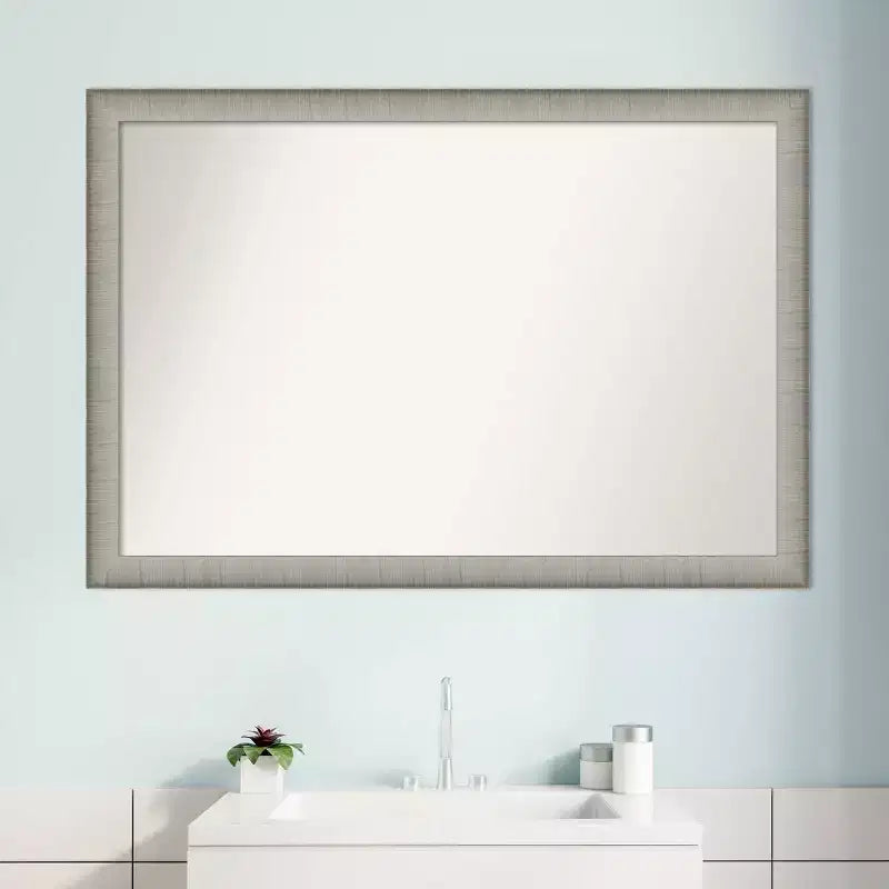39"x27" Non-Beveled Elegant Narrow Bathroom Wall Mirror Brushed Pewter - Amanti Art: Polystyrene Frame, Wall Mount
