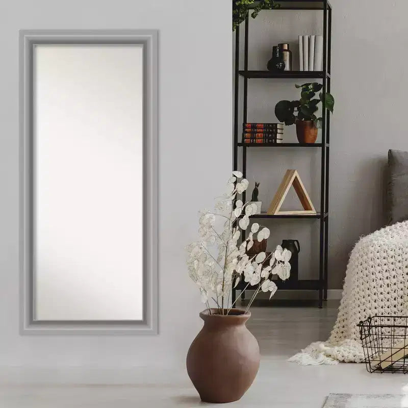 30" x 66" Non-Beveled Peak Polished Nickel Full Length Floor Leaner Mirror - Amanti Art: Includes Mounting Hardware, Modern Design
