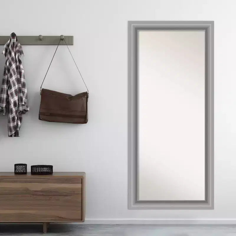30" x 66" Non-Beveled Peak Polished Nickel Full Length Floor Leaner Mirror - Amanti Art: Includes Mounting Hardware, Modern Design