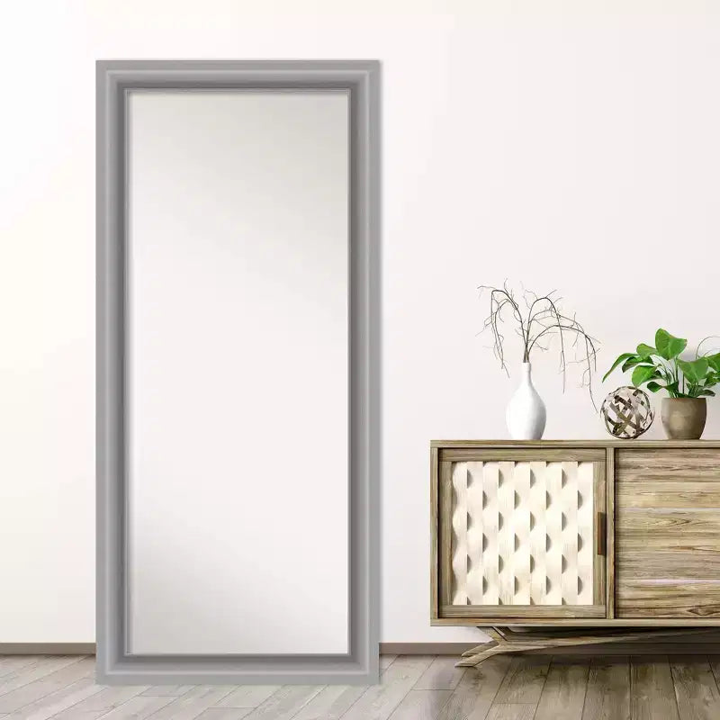 30" x 66" Non-Beveled Peak Polished Nickel Full Length Floor Leaner Mirror - Amanti Art: Includes Mounting Hardware, Modern Design