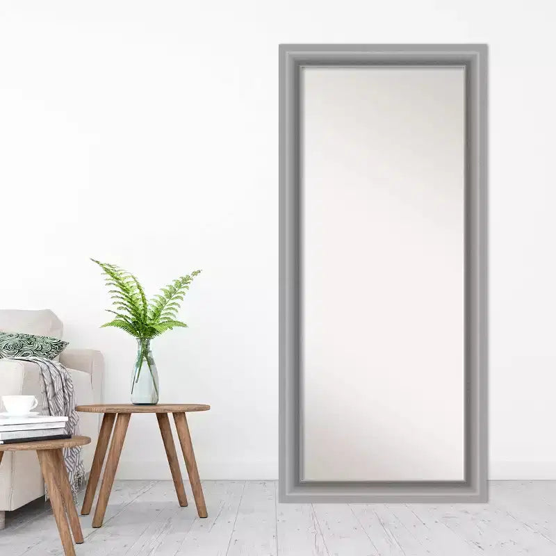 30" x 66" Non-Beveled Peak Polished Nickel Full Length Floor Leaner Mirror - Amanti Art: Includes Mounting Hardware, Modern Design