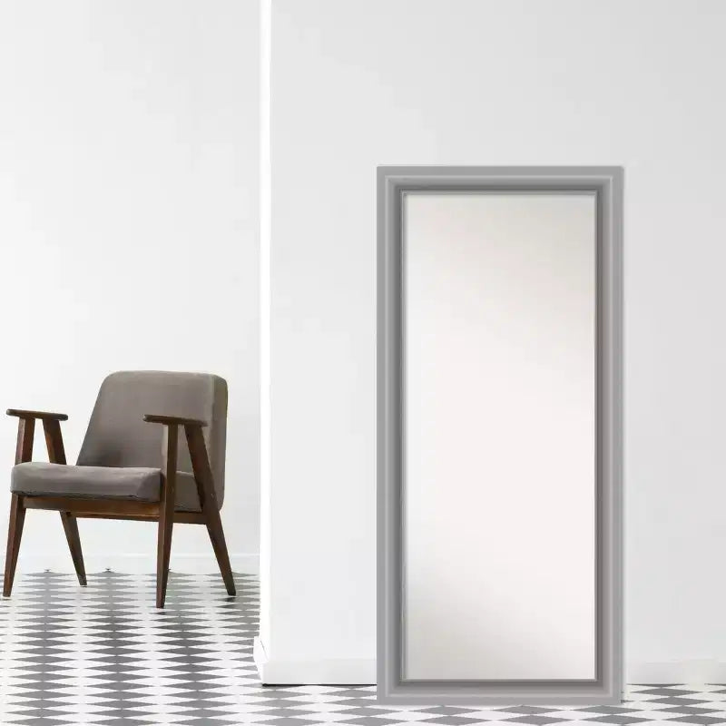 30" x 66" Non-Beveled Peak Polished Nickel Full Length Floor Leaner Mirror - Amanti Art: Includes Mounting Hardware, Modern Design