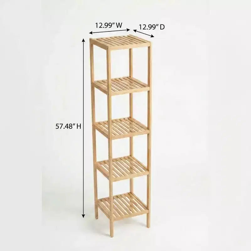 5-Tier Bamboo Shelf, Narrow Plant Stand with Slatted Shelves, Natural Wood for Bathroom, Kitchen, Living Room