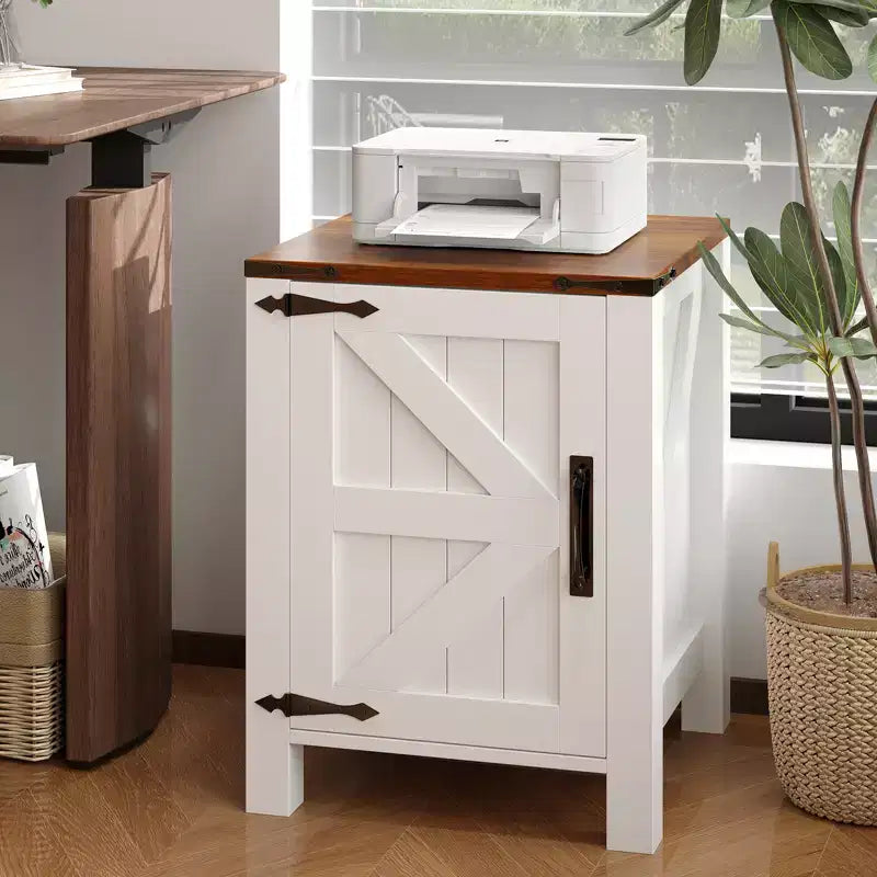 Rustic Dark Brown Bedside Table with USB Charging Station, 18'' Spacious Tabletop, Sliding Barn Door, Adjustable Shelf, Bedside End Table