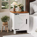 Rustic Dark Brown Bedside Table with USB Charging Station, 18'' Spacious Tabletop, Sliding Barn Door, Adjustable Shelf, Bedside End Table