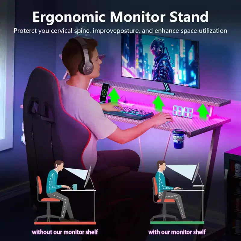 Pink 55 Inch L Shaped Gaming Desk Storage Shelves Monitor Stand Corner Computer Workstation Home Office Study Writing Table for Teen Girls Game Room