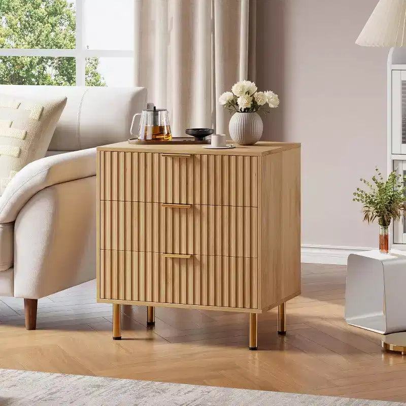 Modern 3 Drawer Dresser - Wide Wooden Bedroom Chest - Deep Spacious Drawers, Sturdy Storage Cabinet, Bedside Table, Side Table
