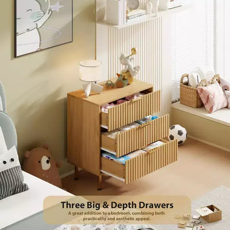 Modern 3 Drawer Dresser - Wide Wooden Bedroom Chest - Deep Spacious Drawers, Sturdy Storage Cabinet, Bedside Table, Side Table