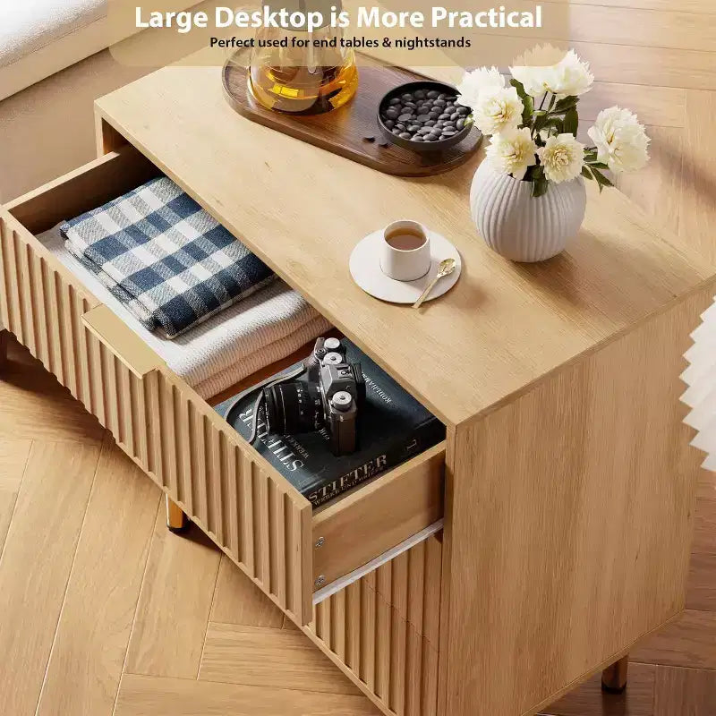 Modern 3 Drawer Dresser - Wide Wooden Bedroom Chest - Deep Spacious Drawers, Sturdy Storage Cabinet, Bedside Table, Side Table