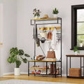 5-in-1 Hall Tree with Bench - Entryway Organizer w/ Adjustable Shelf, Shoe Storage, Hanging Rod & 9 Hooks, Elegant Ivory White Stand
