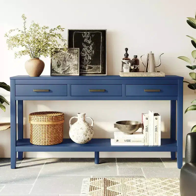 GDFStudio Larry 59 Farmhouse Console Table with Drawers and Bottom Shelf