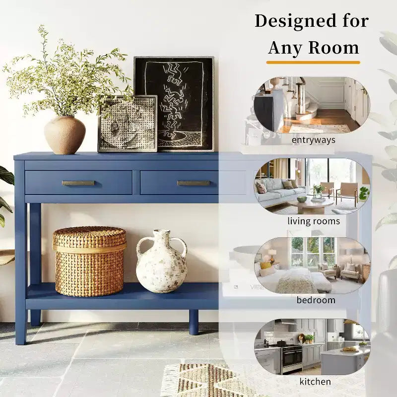 GDFStudio Larry 59 Farmhouse Console Table with Drawers and Bottom Shelf