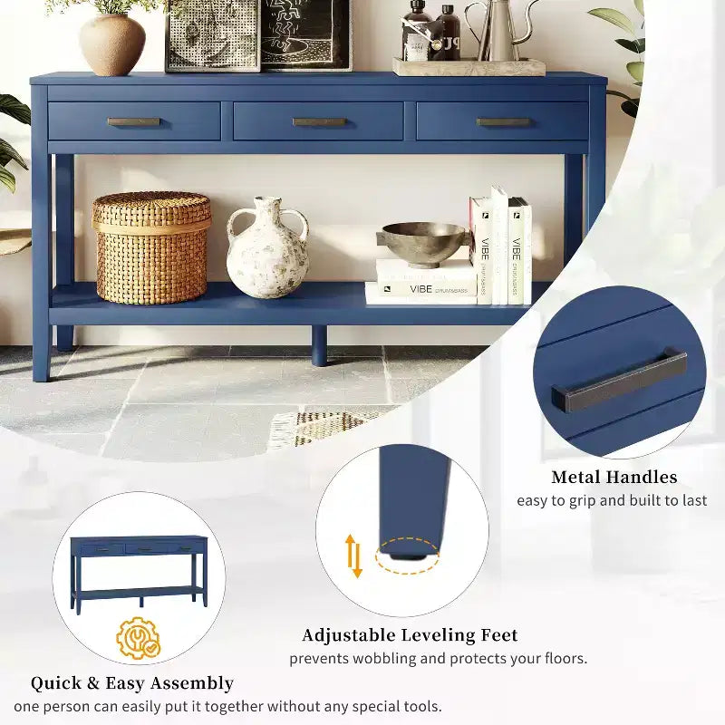 GDFStudio Larry 59 Farmhouse Console Table with Drawers and Bottom Shelf