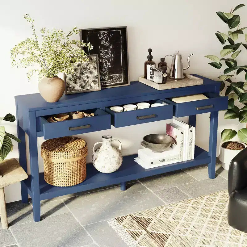 GDFStudio Larry 59 Farmhouse Console Table with Drawers and Bottom Shelf